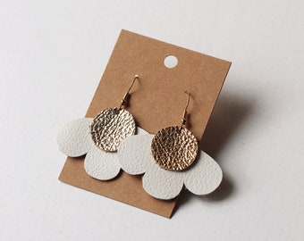 Leather Daisy Earrings | Groovy Modern Earring | Gold Earring | Minimalist Classic Earrings Lightweight Flower Earrings Statement