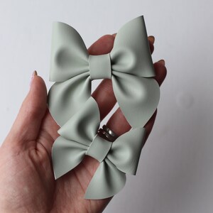 Vegan Leather Sailor Bow Pinch Bow Pastel Springtime Hair Bow Baby Bow Headbands Girl Bows Toddler non-slip clips Faux leather image 2