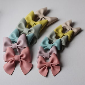 Vegan Leather Sailor Bow Pinch Bow Pastel Springtime Hair Bow Baby Bow Headbands Girl Bows Toddler non-slip clips Faux leather image 1