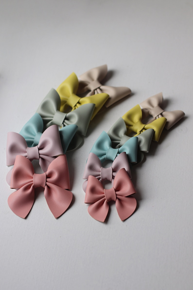 Vegan Leather Sailor Bow Pinch Bow Pastel Springtime Hair Bow Baby Bow Headbands Girl Bows Toddler non-slip clips Faux leather image 1