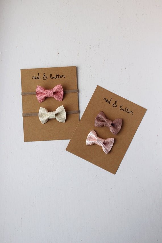 Vegan Leather Baby Bow: Non-Slip Hair Clip or Headband