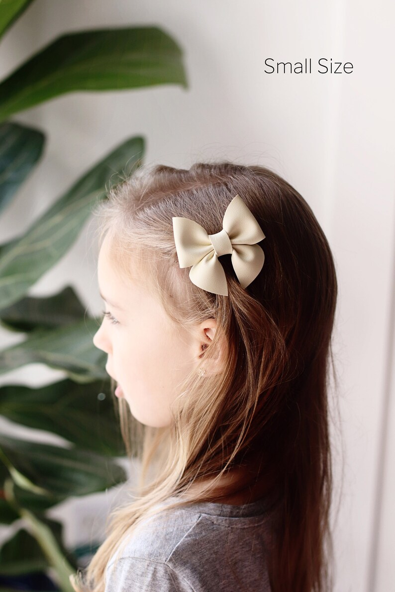 Vegan Leather Sailor Bow Pinch Bow Pastel Springtime Hair Bow Baby Bow Headbands Girl Bows Toddler non-slip clips Faux leather image 7
