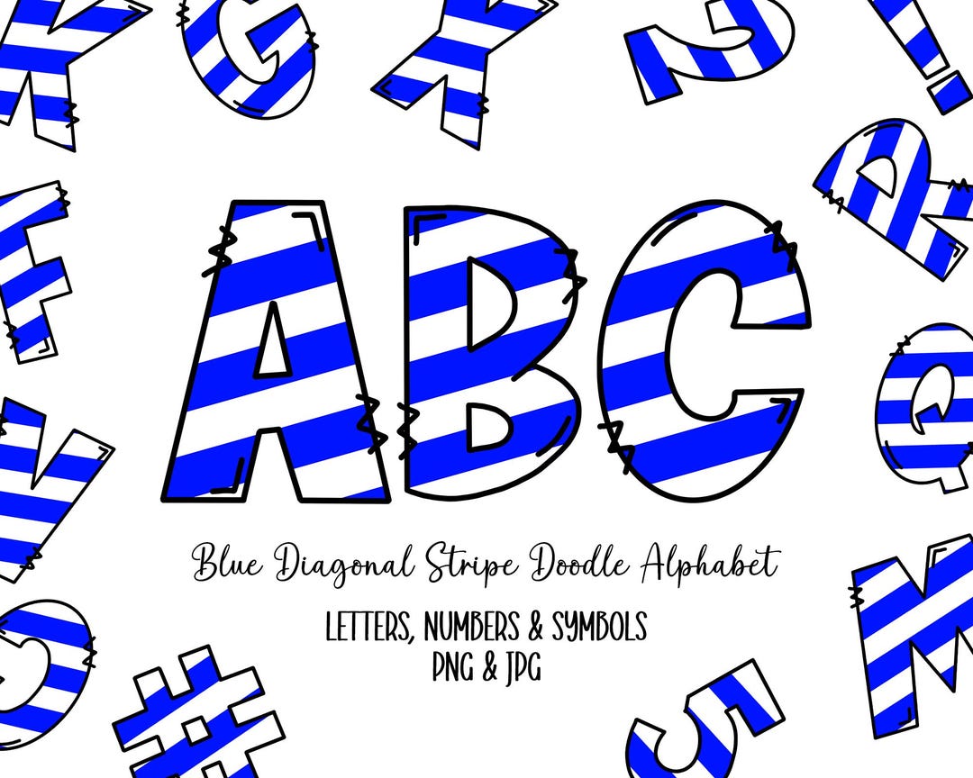 Blue Diagonal Stripe Doodle Alphabet - PNG Alphabet - Sublimation ...