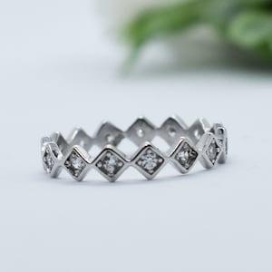 Crystal Connected Rhombus Ring. Geometric Square Ring. Stunning Eternity Geometric Gemstone Ring. Sterling Silver Band For Her.
