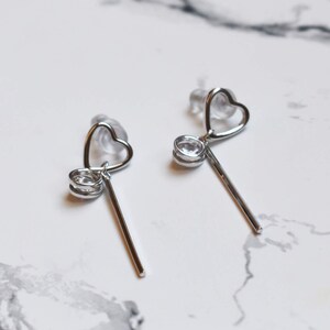 Dainty Heart Dangle Drop Earrings. Attract Heart Earrings In Sterling Silver. Tiny Heart Dangle Drop Earrings For Her. Everyday Earrings