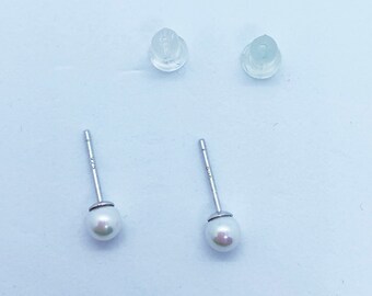 4 mm Pearl Stud Earrings. Sterling Stud Earrings. Bridal Earrings Set. White Pearl Bridal Earrings. Petite Sterling Silver Pearl Earrings.