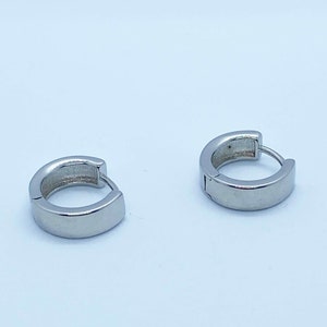 Minimalist Thick Solid Hinged Hoop Earrings. Charming Women&#39;s Hooped Earrings In Sterling Silver. Silver Thick Hoop With Hinge For Women.