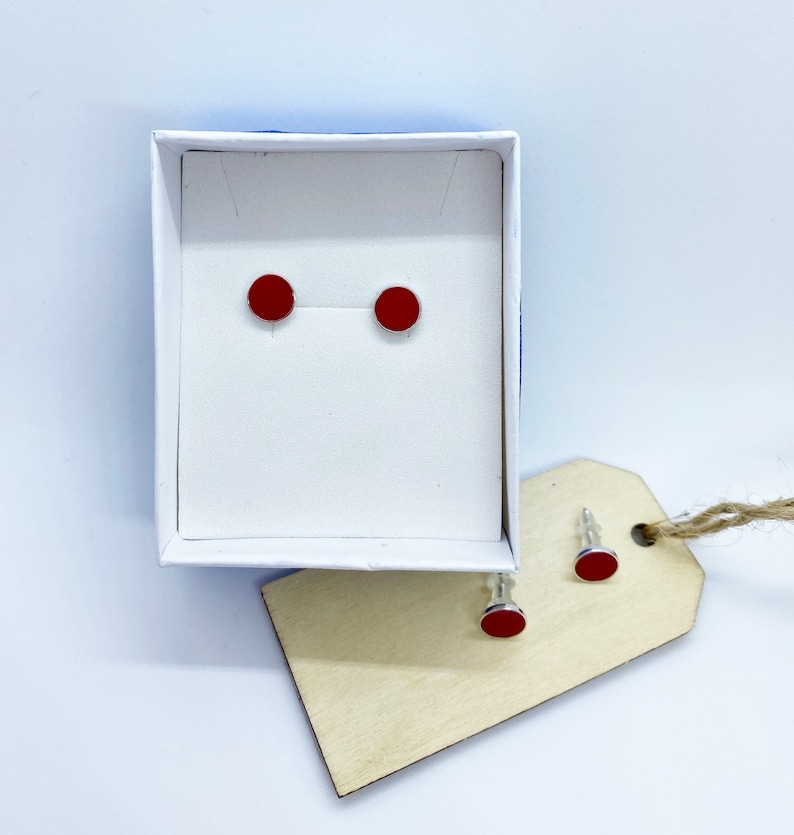 Cherry Red Stud Earrings Red Round Button Stud Earrings Delicate Retro Button Stud Earrings In Silver. Attract Red Stud Pierced Earrings