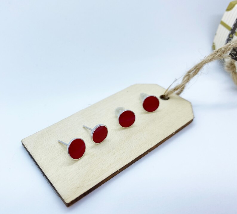 Cherry Red Stud Earrings Red Round Button Stud Earrings Delicate Retro Button Stud Earrings In Silver. Attract Red Stud Pierced Earrings