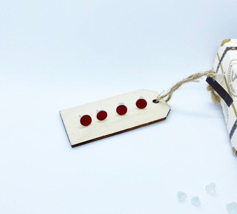 Cherry Red Stud Earrings Red Round Button Stud Earrings Delicate Retro Button Stud Earrings In Silver. Attract Red Stud Pierced Earrings