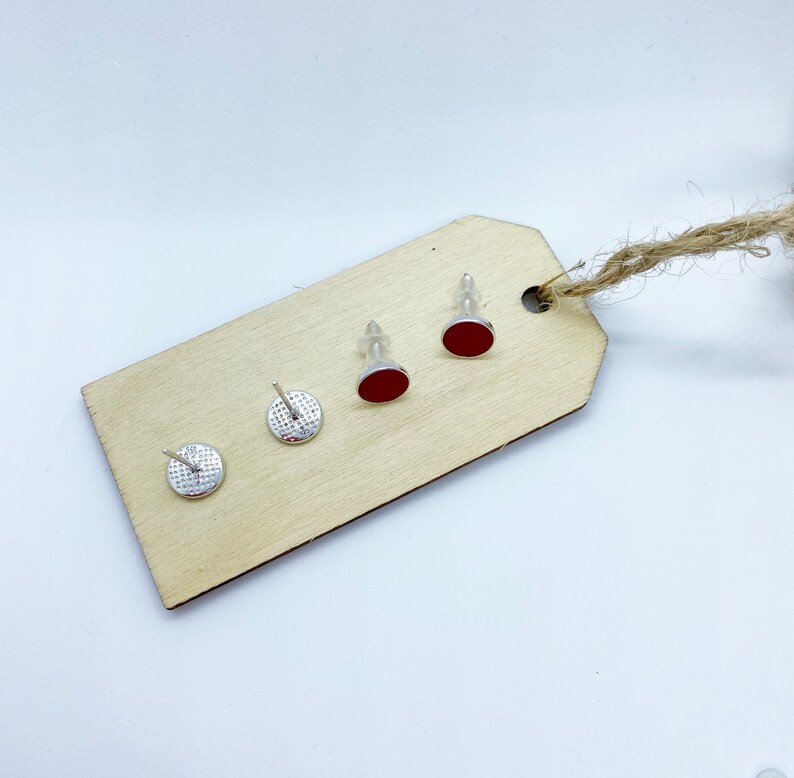 Cherry Red Stud Earrings Red Round Button Stud Earrings Delicate Retro Button Stud Earrings In Silver. Attract Red Stud Pierced Earrings