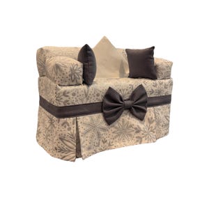 Couch-Shaped Tissue Box Cover: Snowflakes Print, Handmade