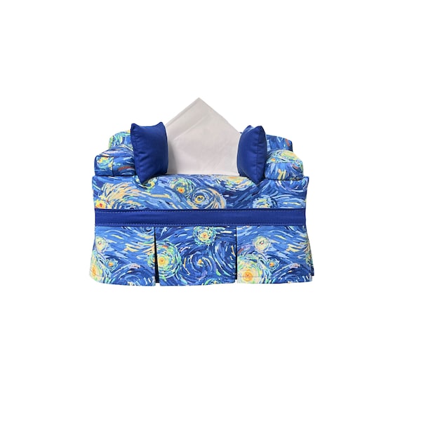 Large Couch-shaped Blue Swirls Tissue Box Cover, Rectangular, Decorative, Reusable. Unique Gift, Mother’s Day Gift