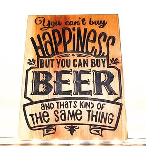 Beer Lovers Wood Sign, Can’t Buy Happiness Buy Beer, Beer Lover Gift, Bar Sign For Home Bar, Personalized Bar Sign, Vintage Bar Sign