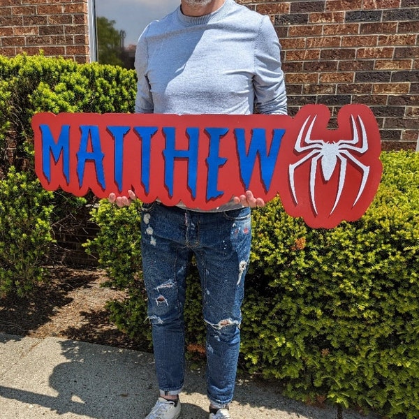 Custom Superhero Spider Nursery Name Sign, Boys/ Girls Room Wall Decor, Custom Spider Sign, Nursery Door Sign, Marvelous Spider Name Sign