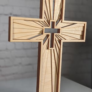 Wooden Cross Multilayer Panel Big Religious Decoration Christian Catholic Spiritual Crucifix Gift Laser Cut Wall Free Standing Cross