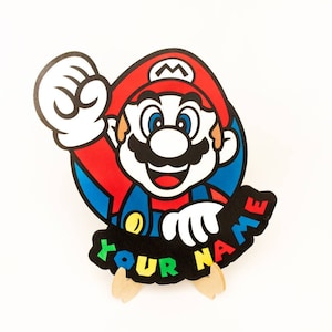 Wooden Mario Name Sign, Custom Mario Name Plaque, Colorful Mario Playroom Sign, Kids Game Room Decoration, Personalized Baby Name Sign