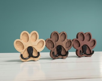 Handmade Dog Leash Hook – Solid Wood Paw Print Hanger
