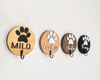 Personalized Dog Leash Hook, Paw Print Wooden Leash Hanger