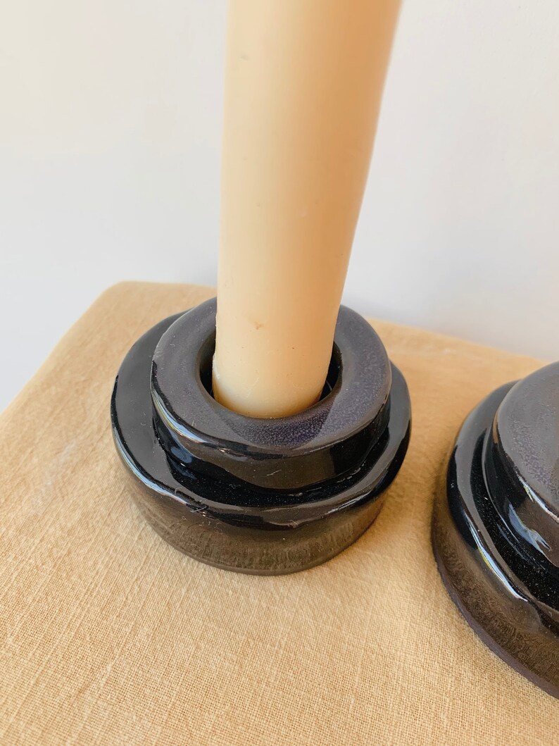 Handmade ceramic Candle holder in black clay with gloss glaze finish