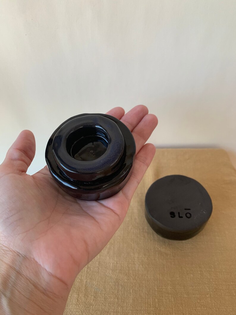 Handmade ceramic Candle holder in black clay with gloss glaze finish