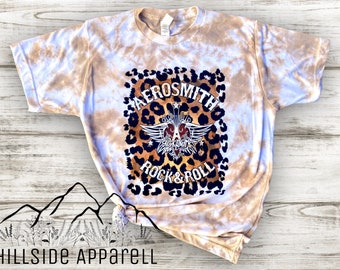 Aerosmith Cheetah Tye Dye T-Shirt | Rock Band Shirt | 80’s Band Tee | Tye Dye Tee | Shirt | Unisex | Bleach Shirt | Charcoal | Gift | 70’s