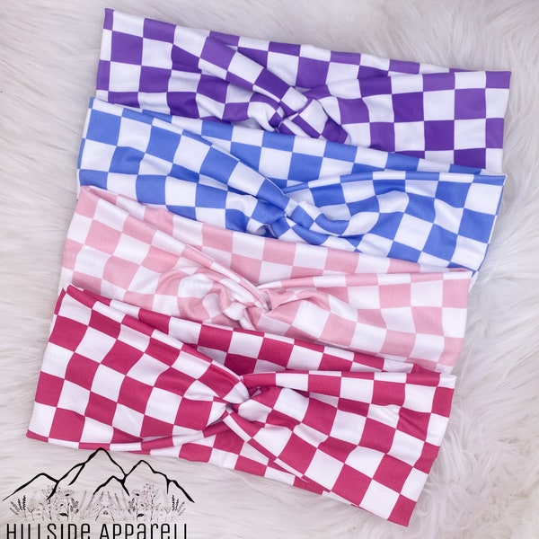 Checkered Twisted Headbands | Adult Twisted Headbands | Stretchy Headband | Soft Headband | Paw Print Headband