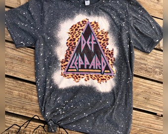Def Leppard Cheetah Inspired T-Shirt | Rock Band Shirt | 80’s Band Tee | Bleach Tee | Shirt | Unisex | Bleach Shirt | Charcoal | Gift