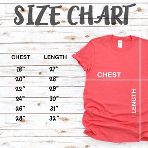 May include: Size chart for a t-shirt with measurements in inches for chest and length. Sizes include S, M, L, XL, 2XL, and 3XL.