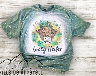 St. Patrick’s Day Cow T-Shirt | Bleach Tee | Cow Shirt | Unisex | Women’s | Bleach Shirt | Highland Cow Shirt | Gift For Her | Fluffy Cow