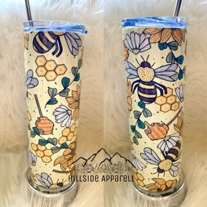 Boho Bumblebee Sublimated Tumbler | Spring Cup | Cute Cup | Coffee Cup | Floral Cup | Gift | Mothers Days Gift | Custom Gift | 20oz.