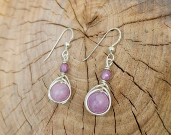 Sterling silver Lepidolite dangle earrings