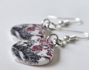 Black and Red Antique Print Earrings