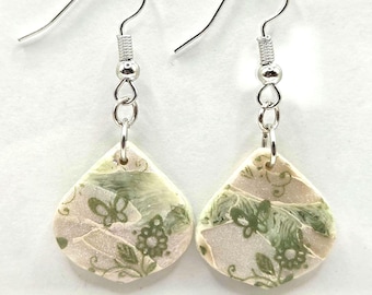 Earthy Ethereal Green Butterfly Print Teardrop Earrings