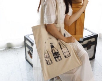 Beer Lover canvas tote bag, fabric tote bag, heavy weight canvas tote bag, large canvas shoulder bag, oversize fabric tote bag, cotton bag