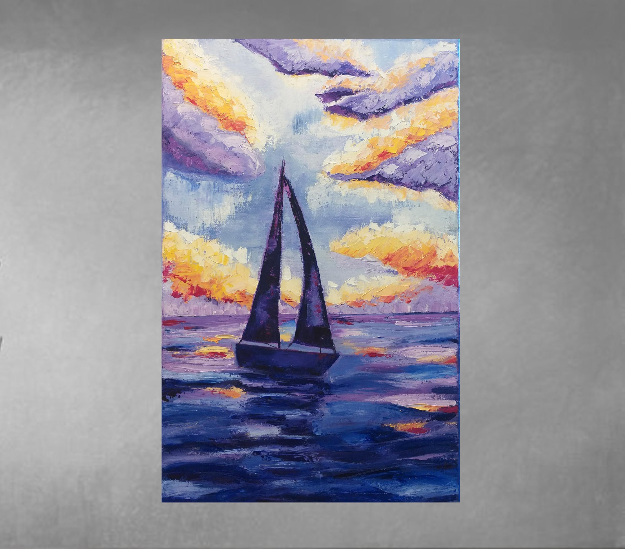 July morning sea ocean boat abstract original oil painting Etsy