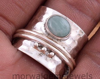 Thumb Ring Gemstone Ring Fidget Ring Aquamarine Ring Bohemian Ring Natural Aquamarine Spinner Ring Anxiety Ring 925 Silver Ring