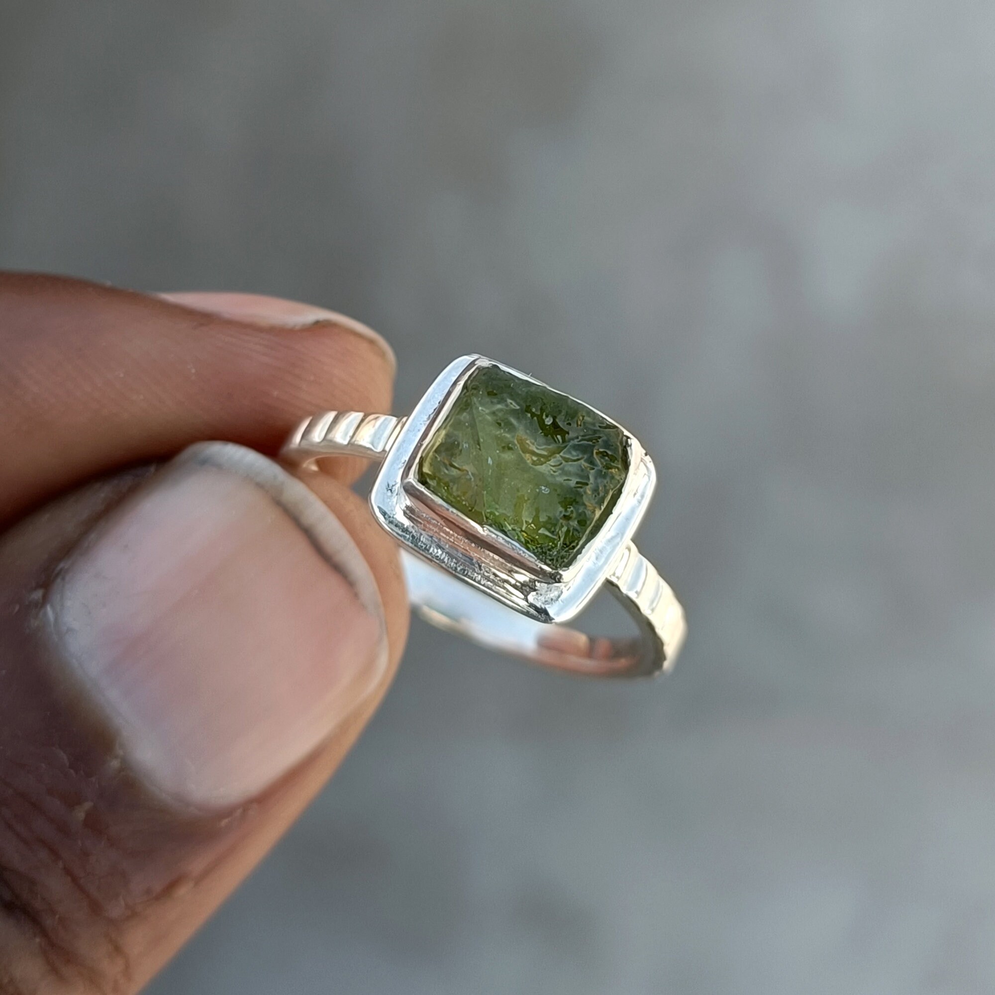 natural moldavite ring