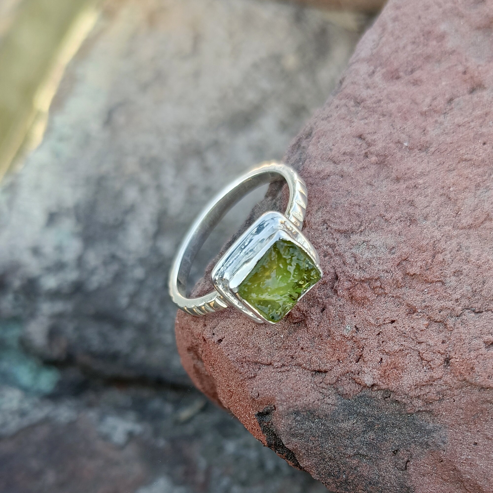 Raw Moldavite Ring Moldavite Silver Ring Natural Moldavite Etsy