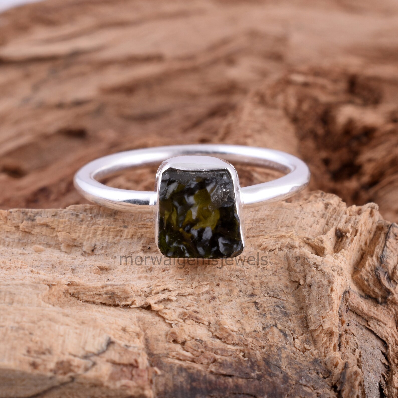 Natural Moldavite Ring Rough Moldavite Ring Authentic Etsy