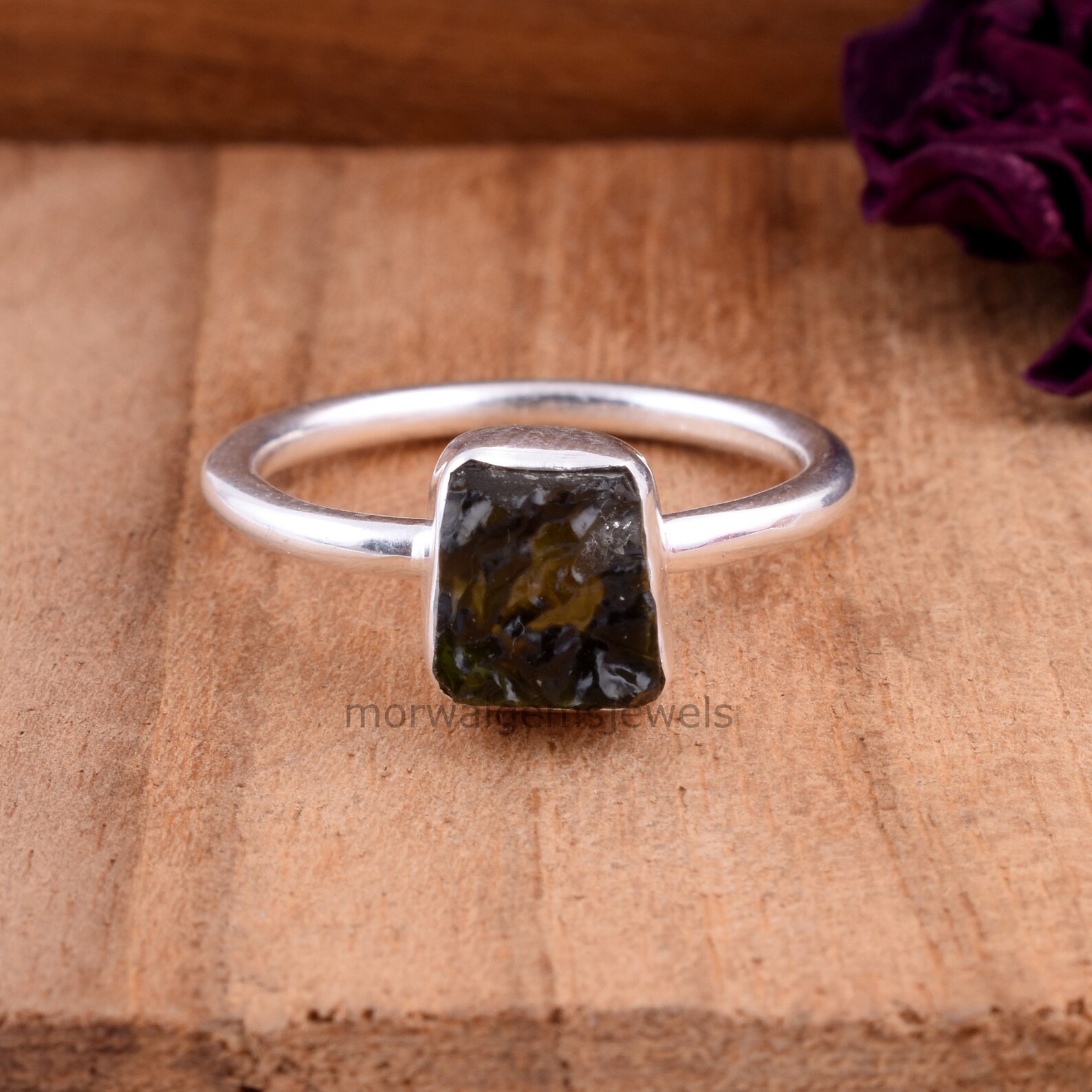 Natural Moldavite Ring Rough Moldavite Ring Authentic Etsy