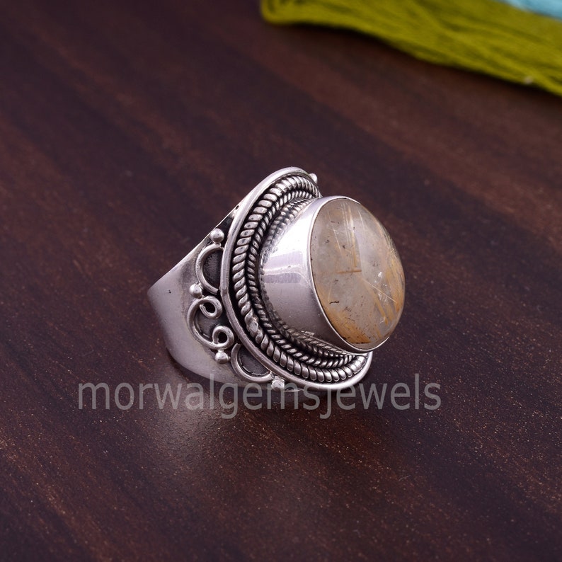 925 Silver Ring Fidget Ring Everyday Ring. Golden Rutile Gemstone Yellow Rutile Ring Golden Rutile Ring Women Ring Bohemian Ring