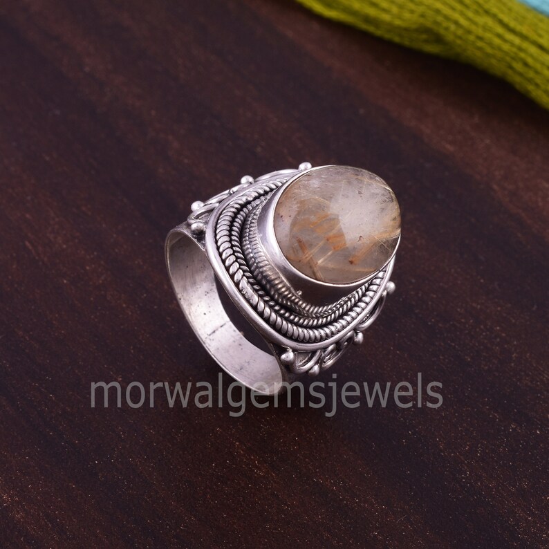 925 Silver Ring Fidget Ring Everyday Ring. Golden Rutile Gemstone Yellow Rutile Ring Golden Rutile Ring Women Ring Bohemian Ring