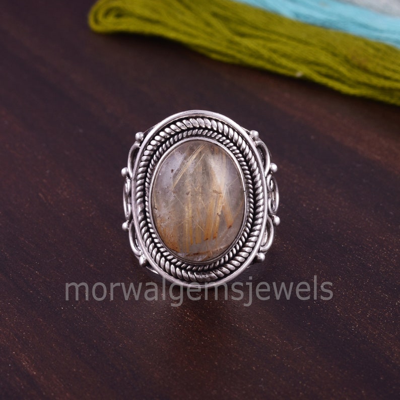 925 Silver Ring Fidget Ring Everyday Ring. Golden Rutile Gemstone Yellow Rutile Ring Golden Rutile Ring Women Ring Bohemian Ring