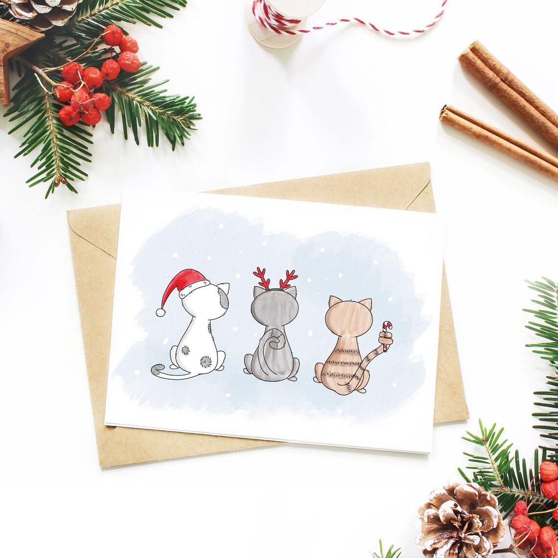 Cat Christmas Digital Holiday Card Printable Flat or Folded Etsy