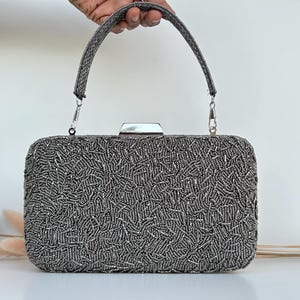 Beaded Evening Clutch with Strap: Multicolored Seed Beads Box Bag