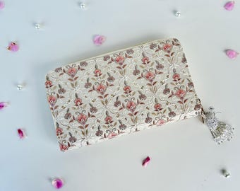 Handmade Floral Embroidered Wallet: Ivory Tassel Purse