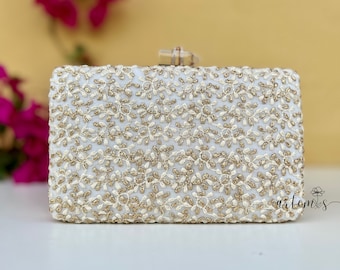 Golden Whisper Clutch Bag , Ethnic Clutch bag , Embroidered clutch , wedding clutch , Evening Clutch , Box Bag