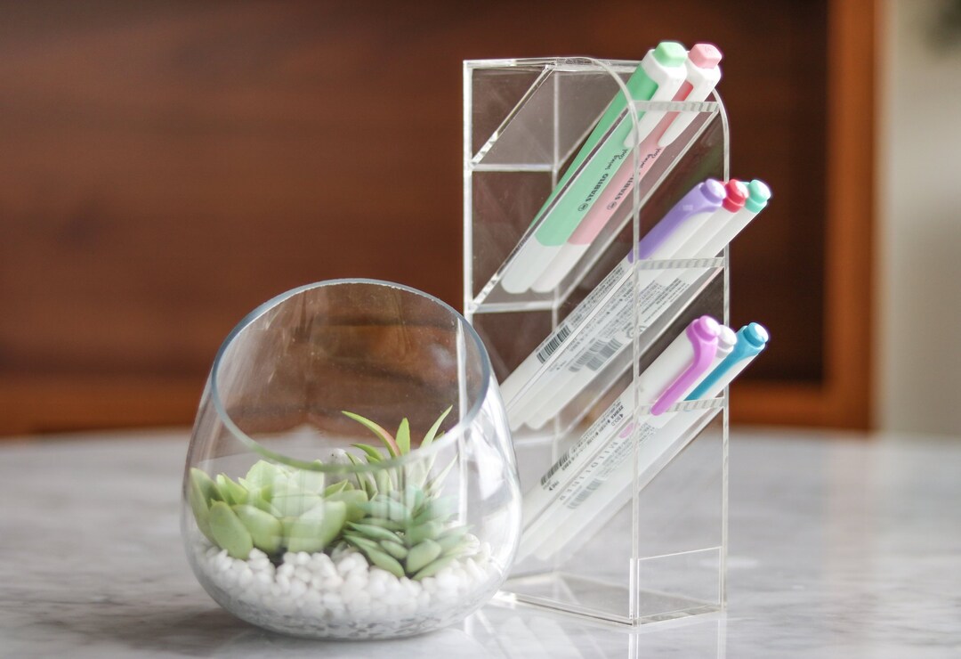 Acrylic Slanted Pen Shelf Organizer