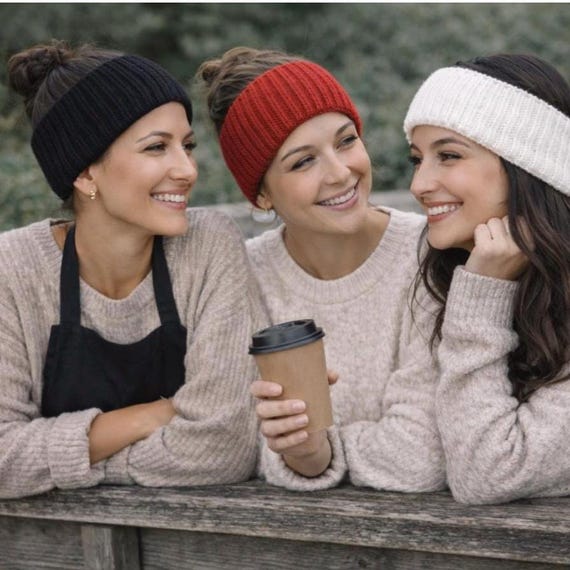 Hand Knit Women\'s Ear Warmer Headband Merino Wool Hand Knit Merino Wool Headband Ear Warmer: Fluorescent  main image 2